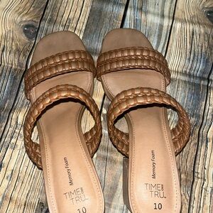 Time and Tru Tan Woven Strap Sandals